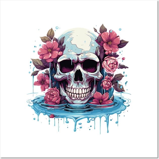 Flowers and water - tattoo art skull Wall Art by Modern Medieval Design